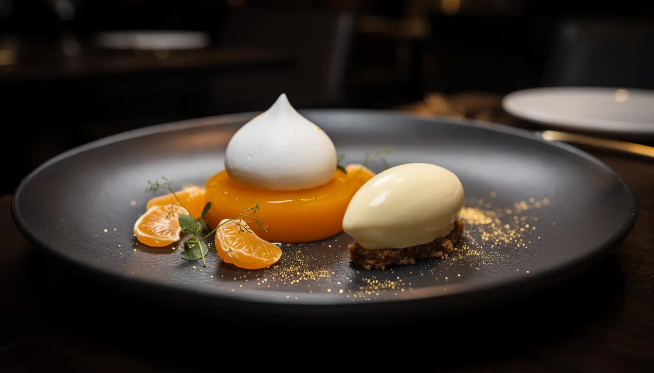 Zitrus-Dessert mit Olivenoel-Eis